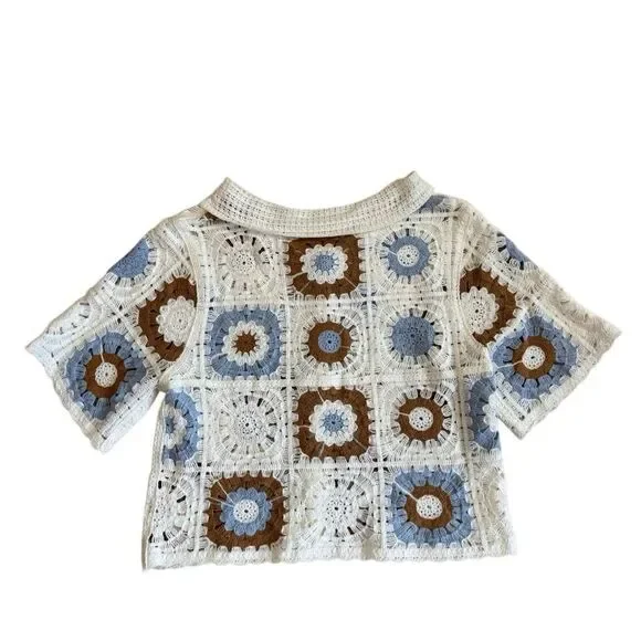 ILLA ILLA Women's Crochet Button Down Blouse Size S/M - Picture 3 of 5